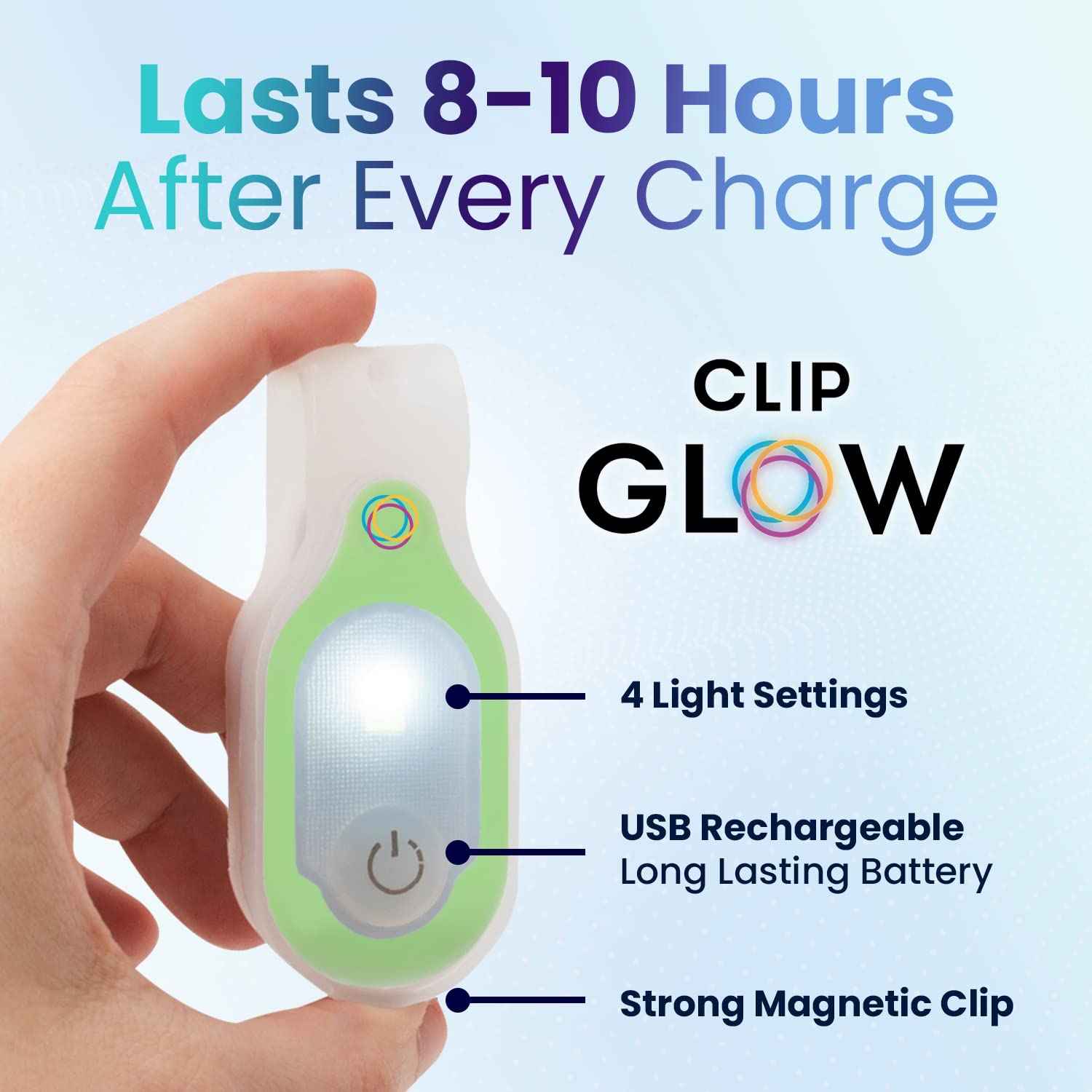 Lightsflo Clipglow four-settings light adapts to high low flash and color mode.