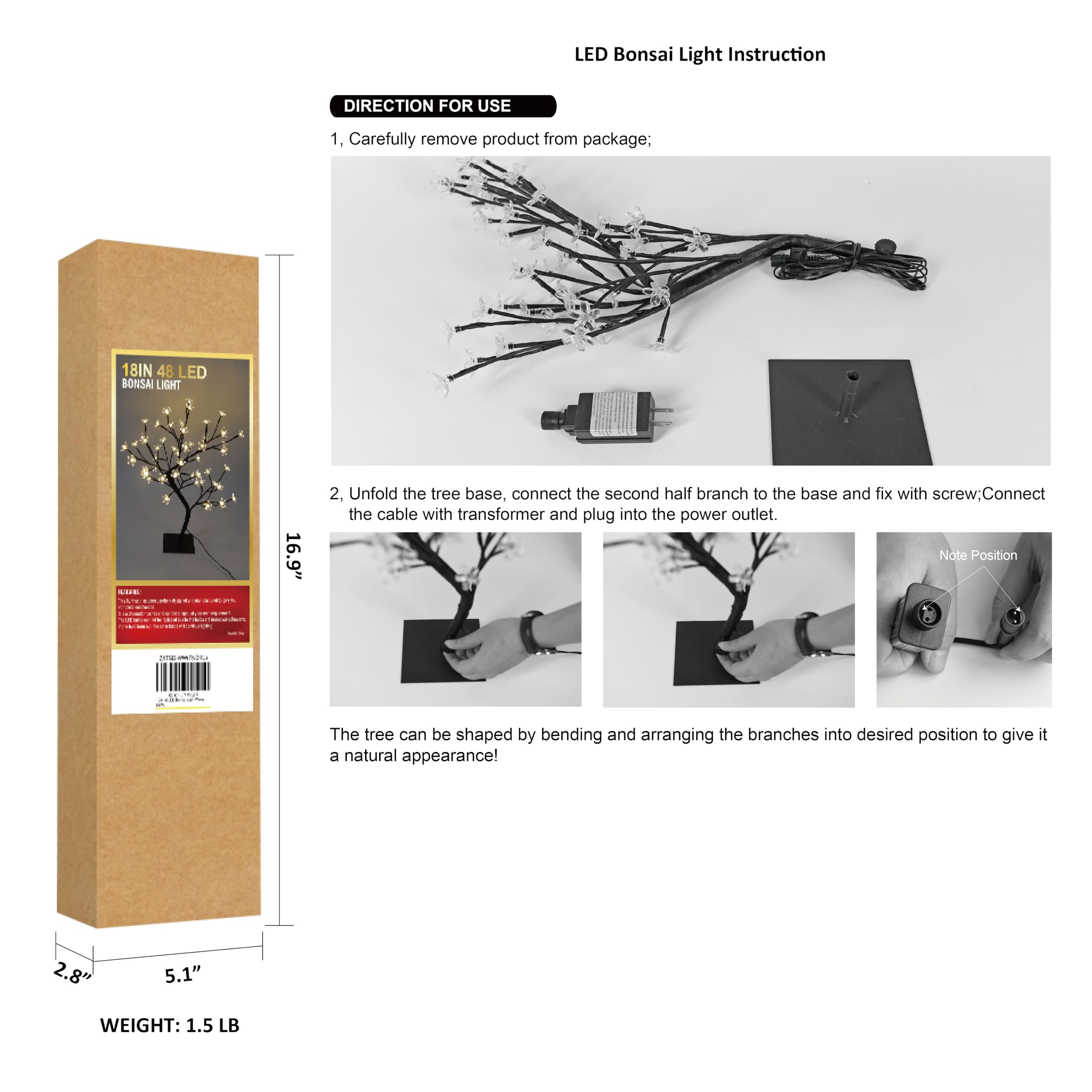 LIGHTSHARE sturdy metal base keeps the bonsai stable