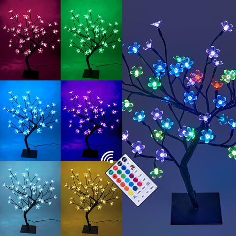 Lightshare 18-inch cherry blossom bonsai tree with soft ambient glow in a room