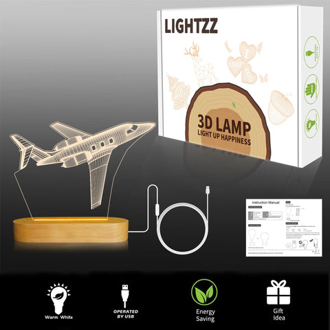 Lightzz airplane night light USB cable keeps setup tidy and flexible.