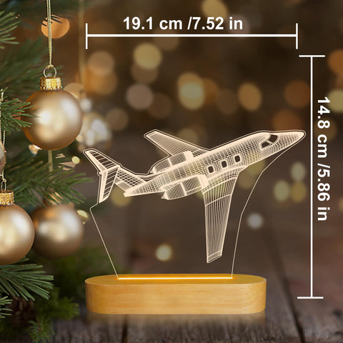 Lightzz airplane night light wood base anchors a warm, natural look.