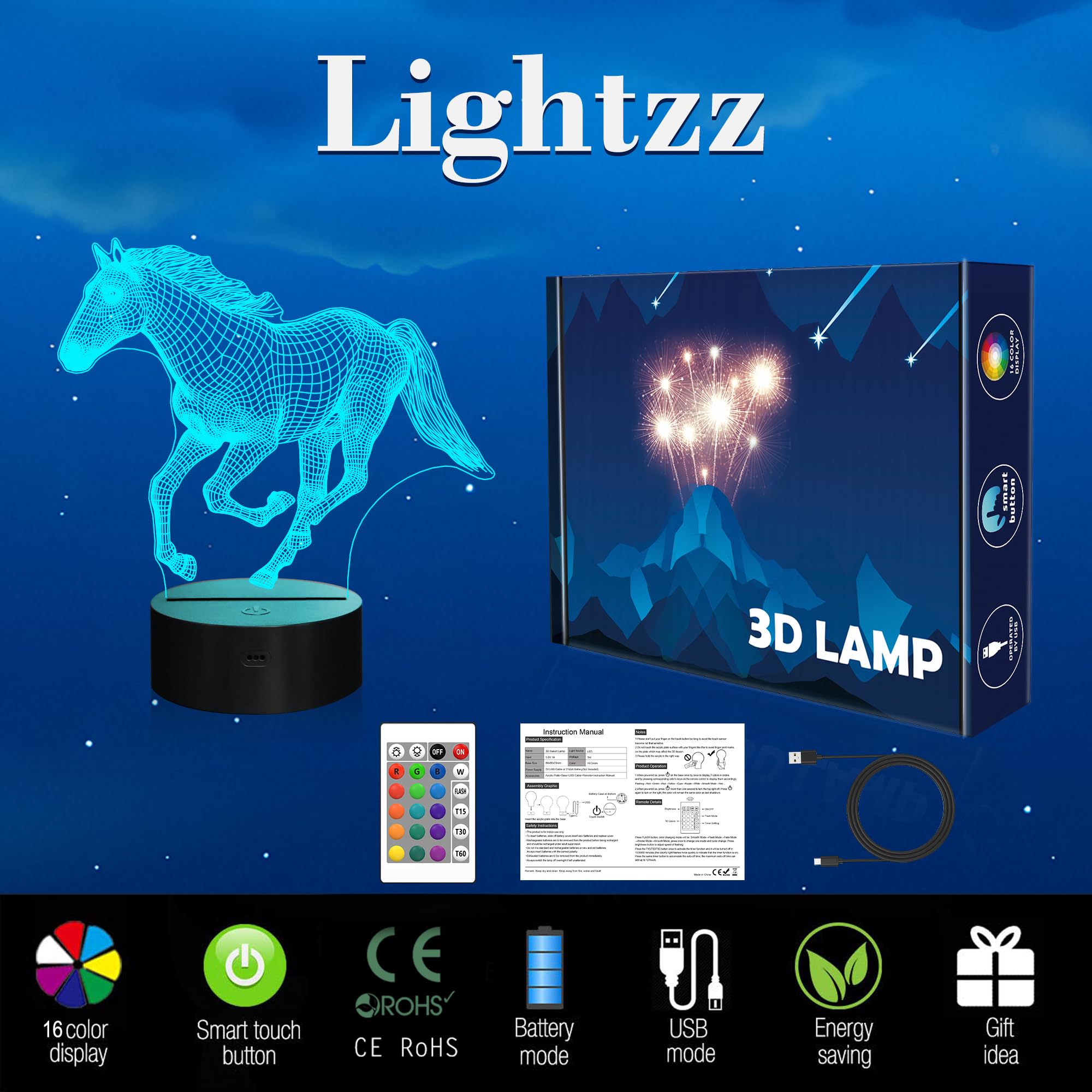 Lightzz horse lamp complements girls' bedroom decor.