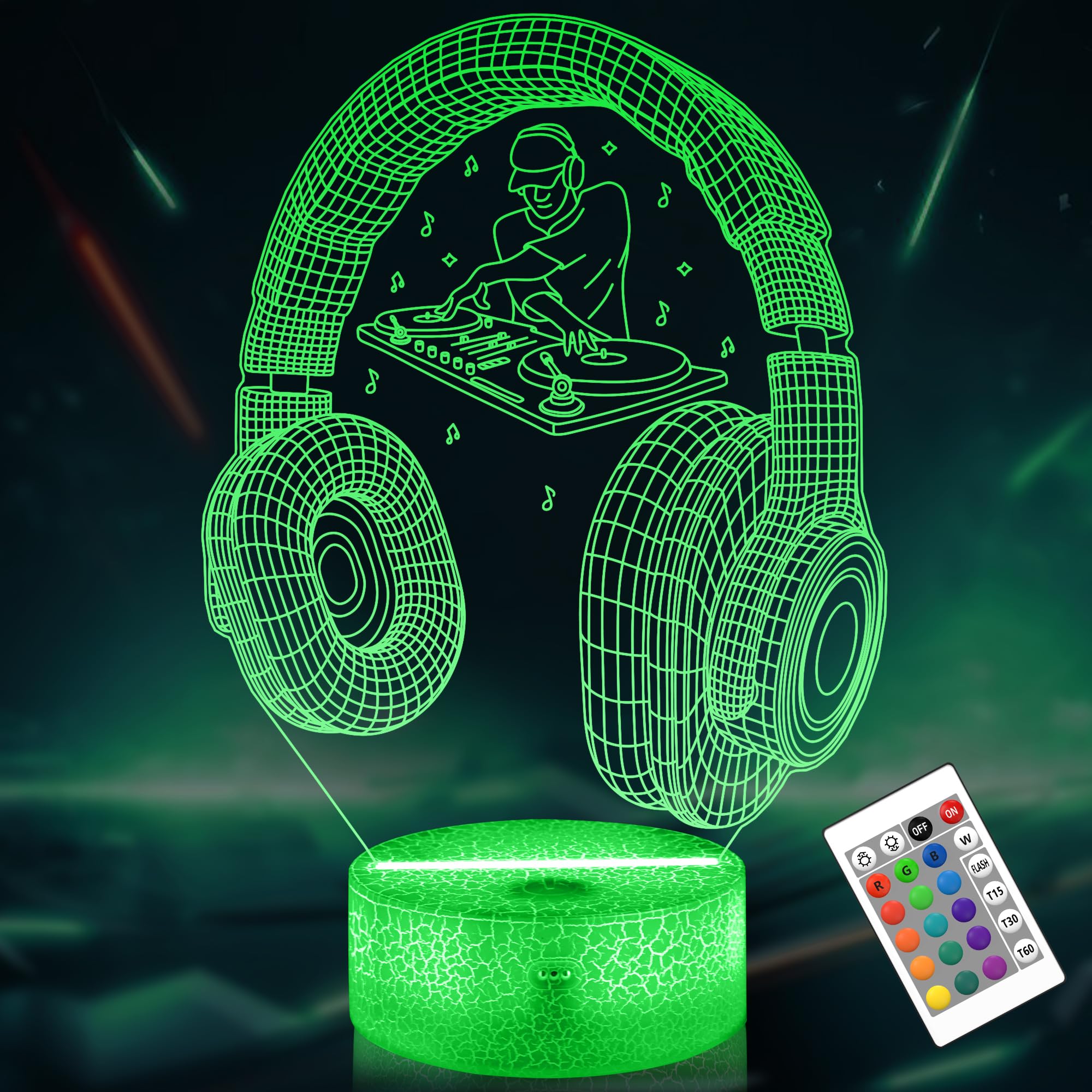 Lightzz DJ Night Light base shows a floating illusion for a sleek bedroom glow.