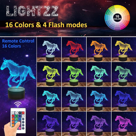 Lightzz horse lamp with remote control for easy color changes.