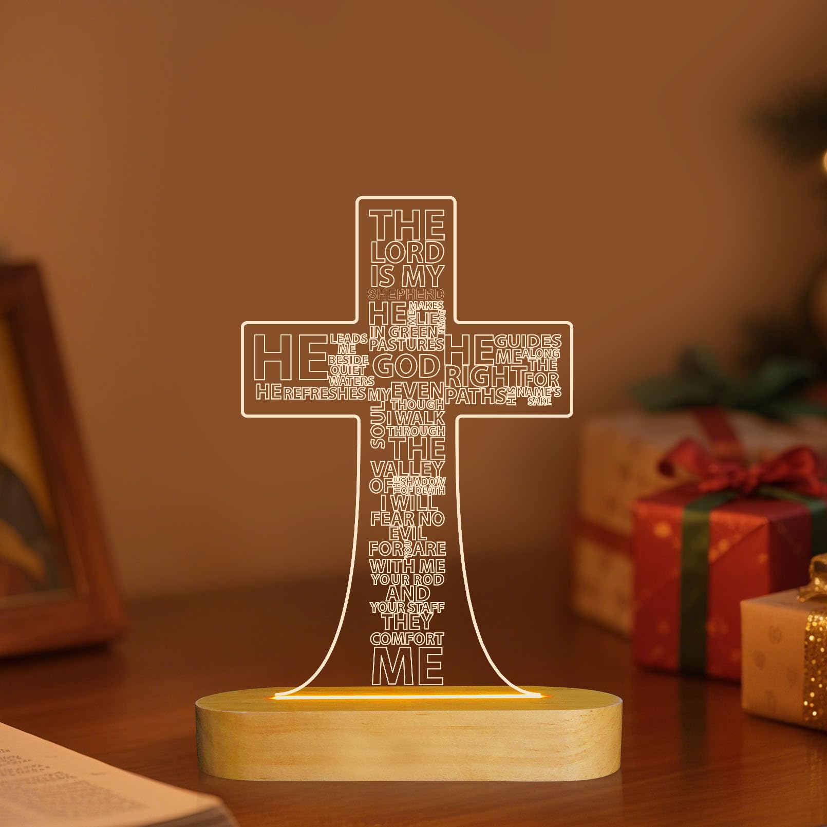Lightzz Jesus Cross 3D Night Light cross sheet close-up shows illuminated sacred motif.