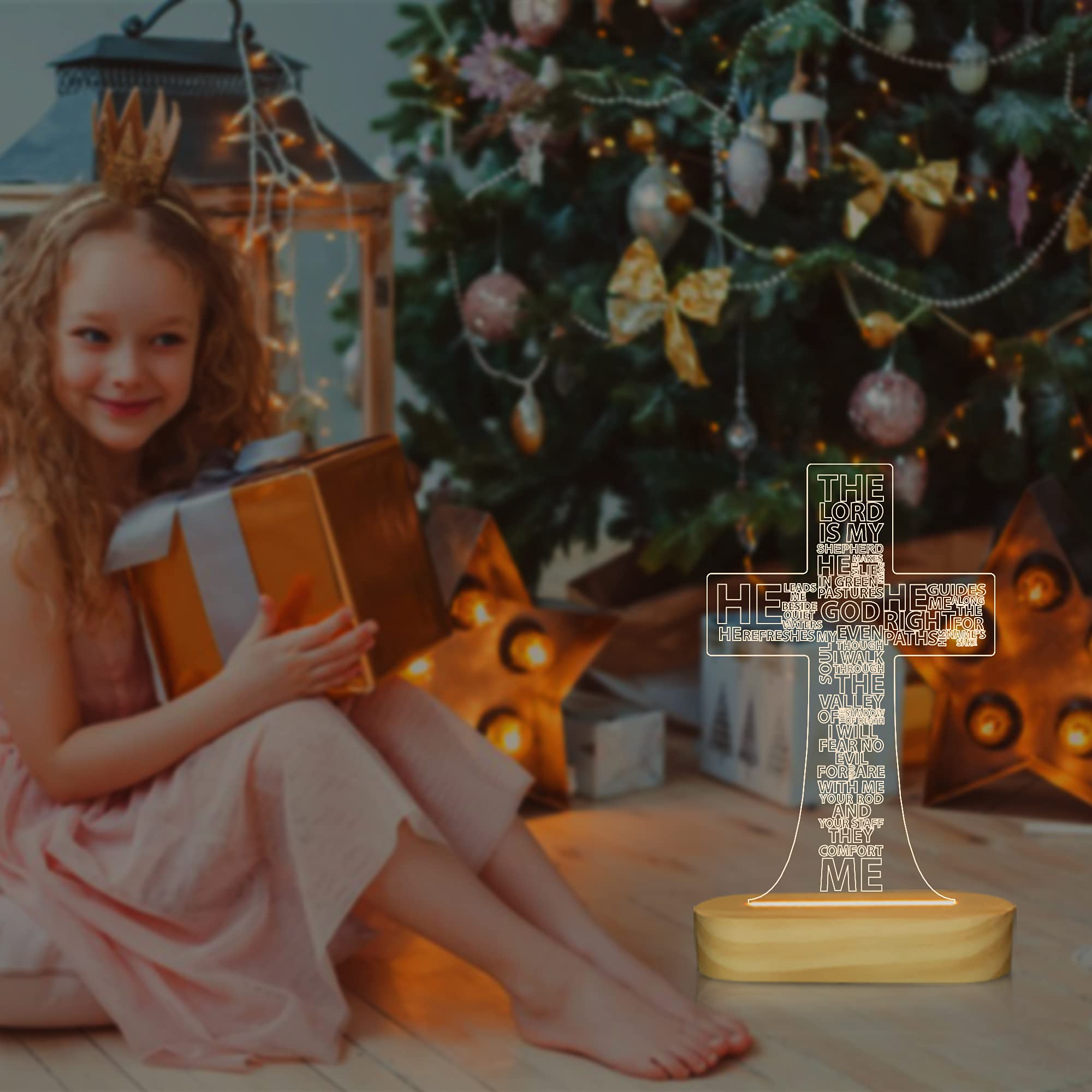 Lightzz Jesus Cross 3D Night Light on desk promotes calm study moments.
