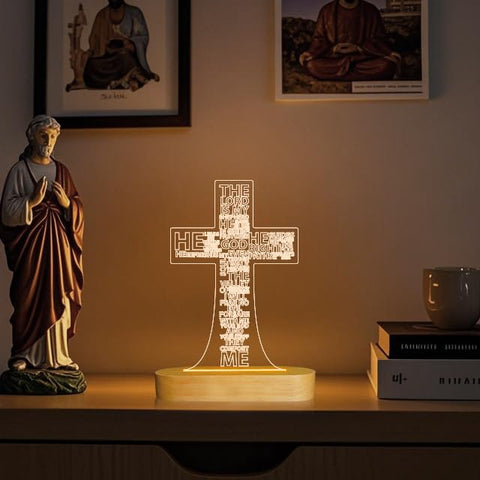 Lightzz Jesus Cross 3D Night Light warm glow ideal for bedtime ambiance.