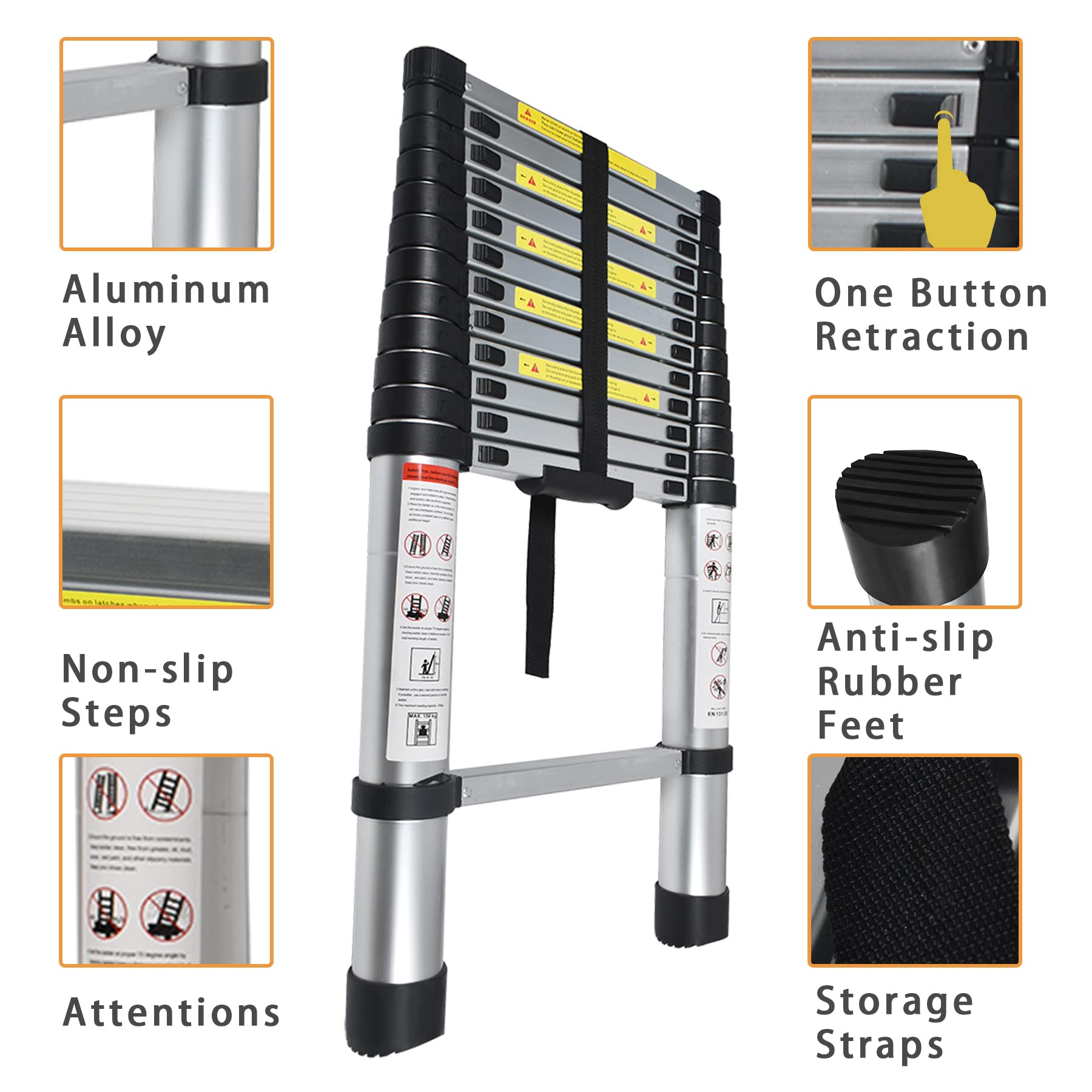 LiGuVCY ladder with non-slip feet for secure placement on flat ground.