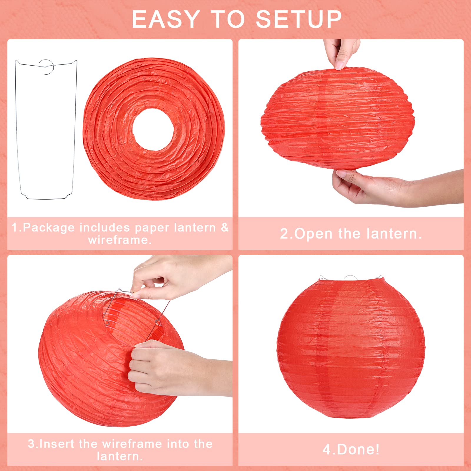 LIHAO red paper lantern 6x12 angle view adds grand focal points.