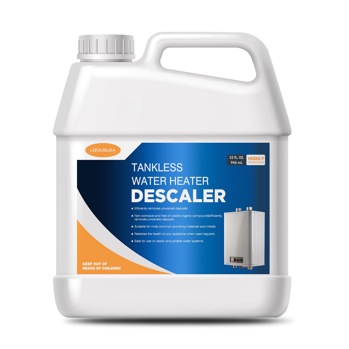 LIIZOUSUDA tankless descaler bottle for easy maintenance and efficiency.