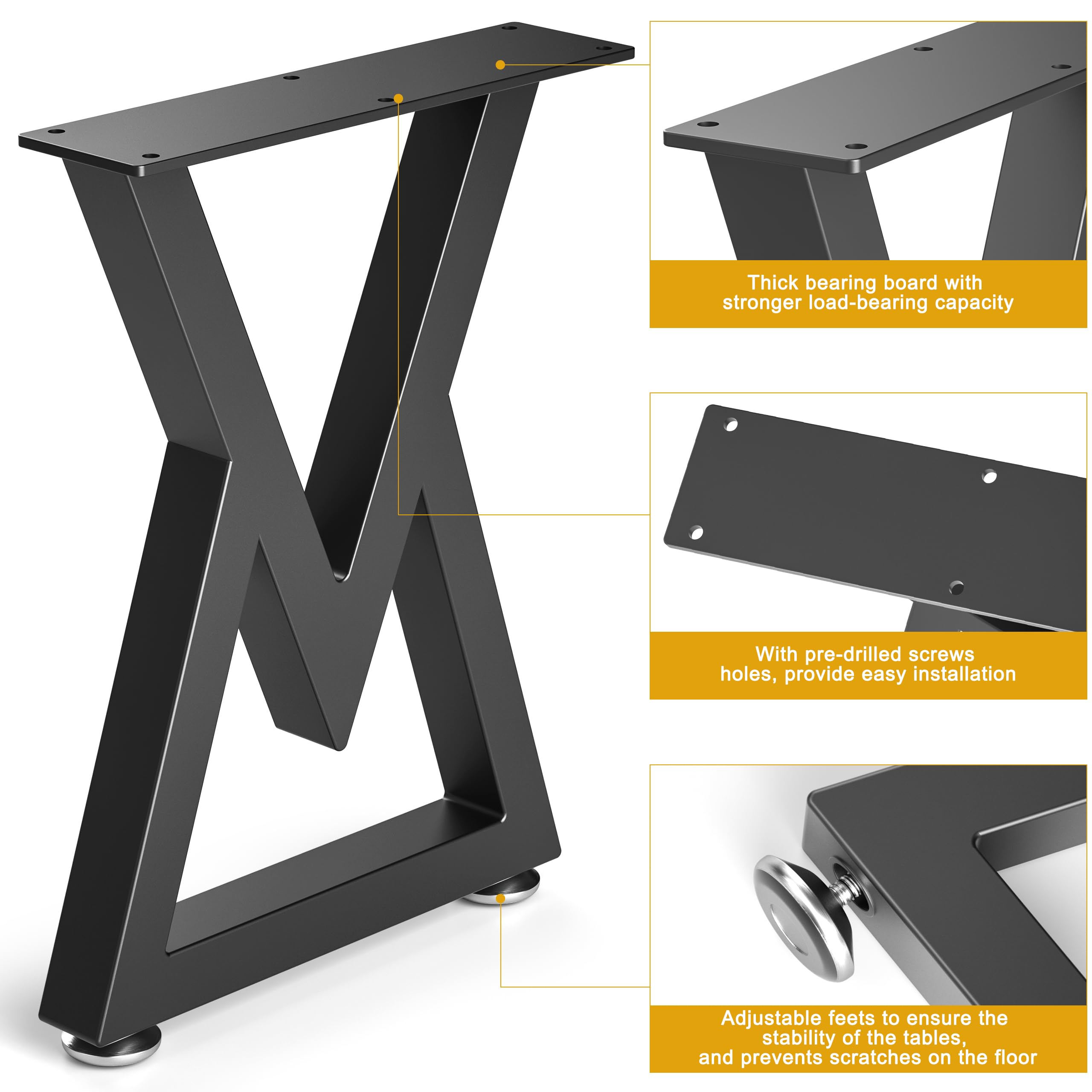 Likapop heavy duty desk legs in black metal for durable workspaces
