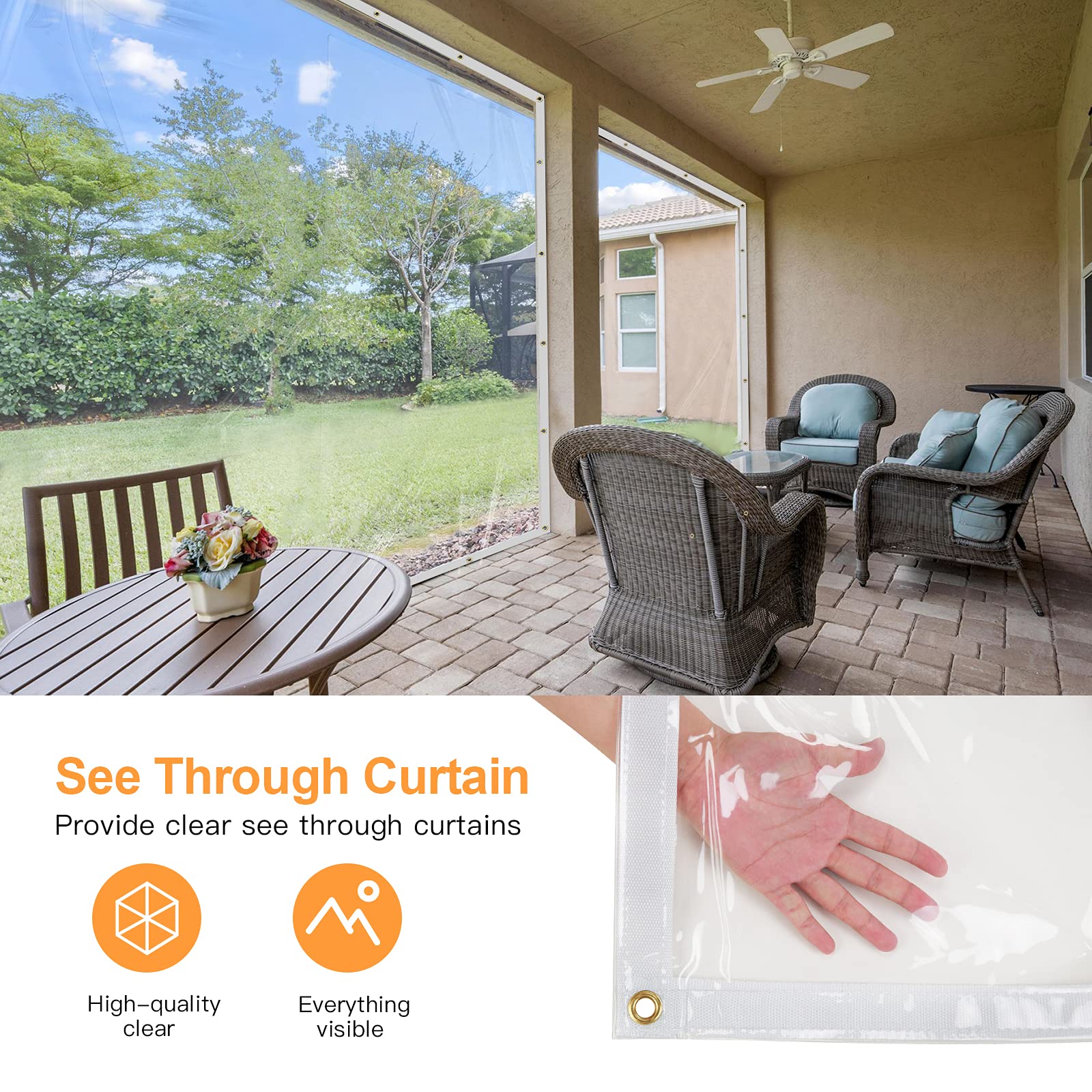 Likeem 24mil PVC close-up highlights sturdy, transparent protection for patios.