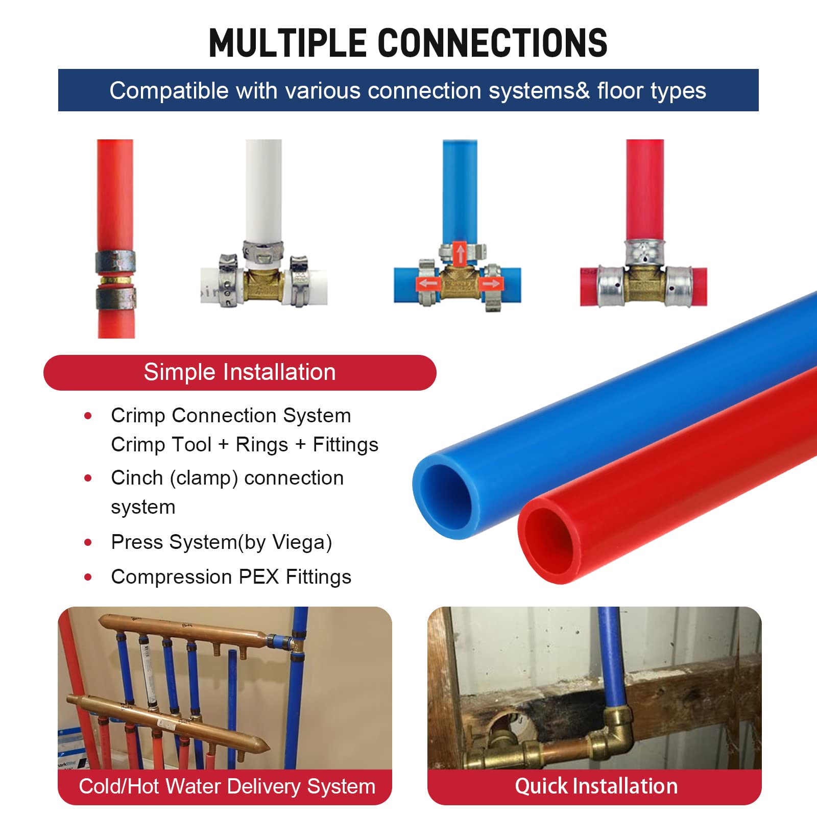 Likeem PEX Pipe includes pipe cutter and clamp rings for easy setup.