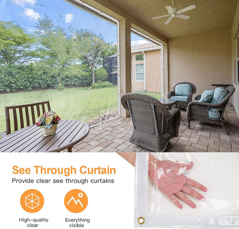 Likeem transparent outdoor curtain remains see-through while shielding the space.
