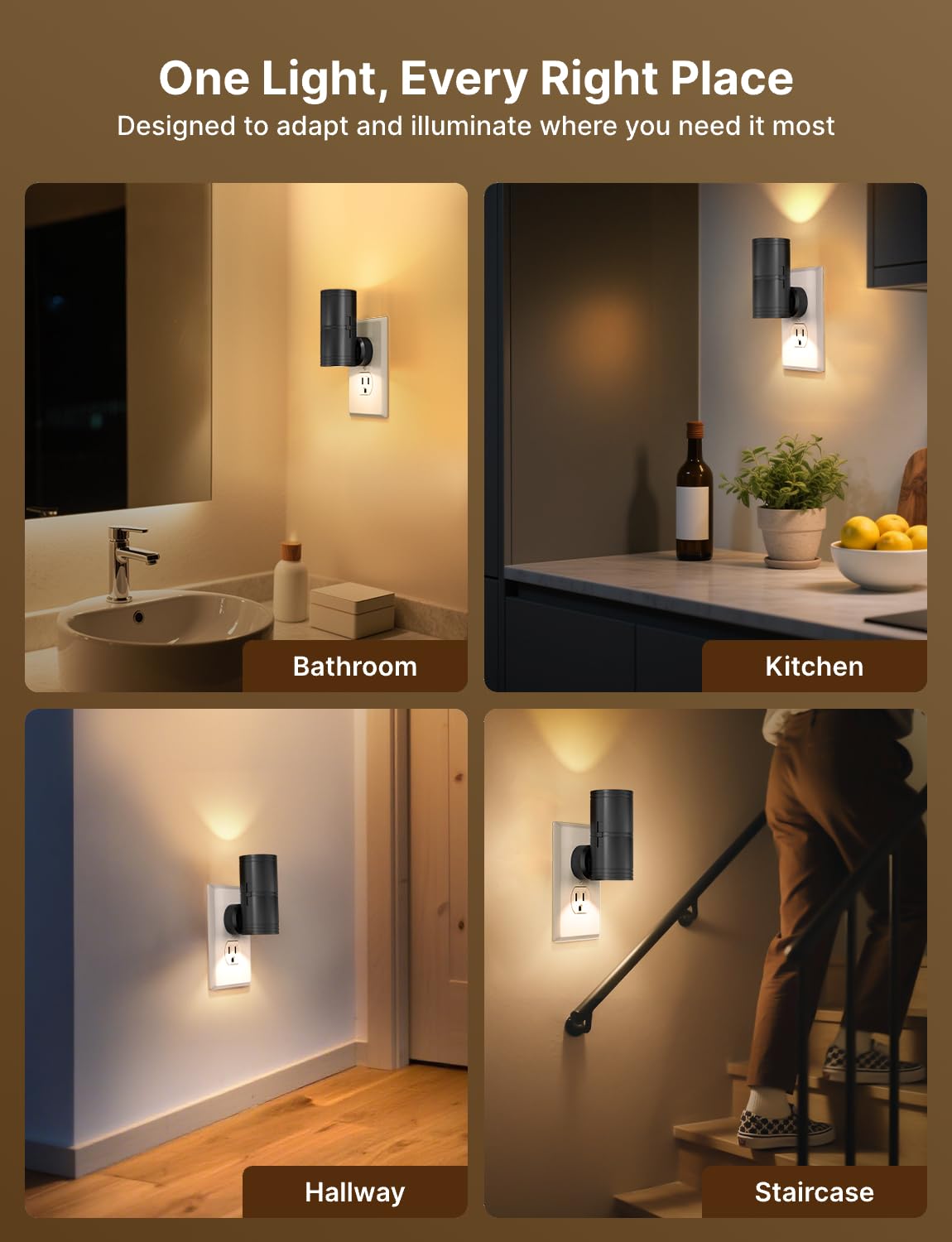 Likelgn night light in black finish blends with decor