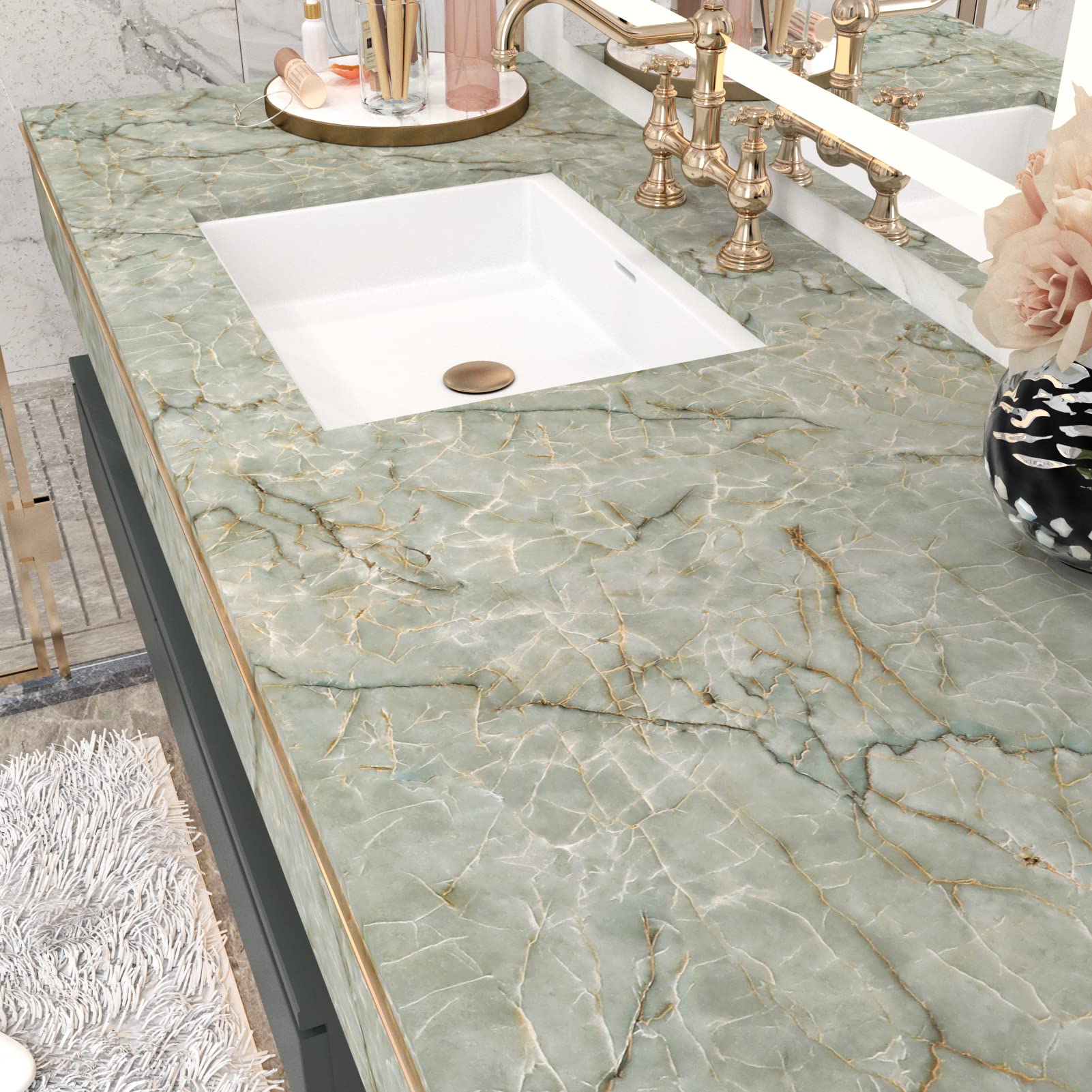 LIKILIKI self-adhesive backsplash paper: modern marble accent for kitchens.