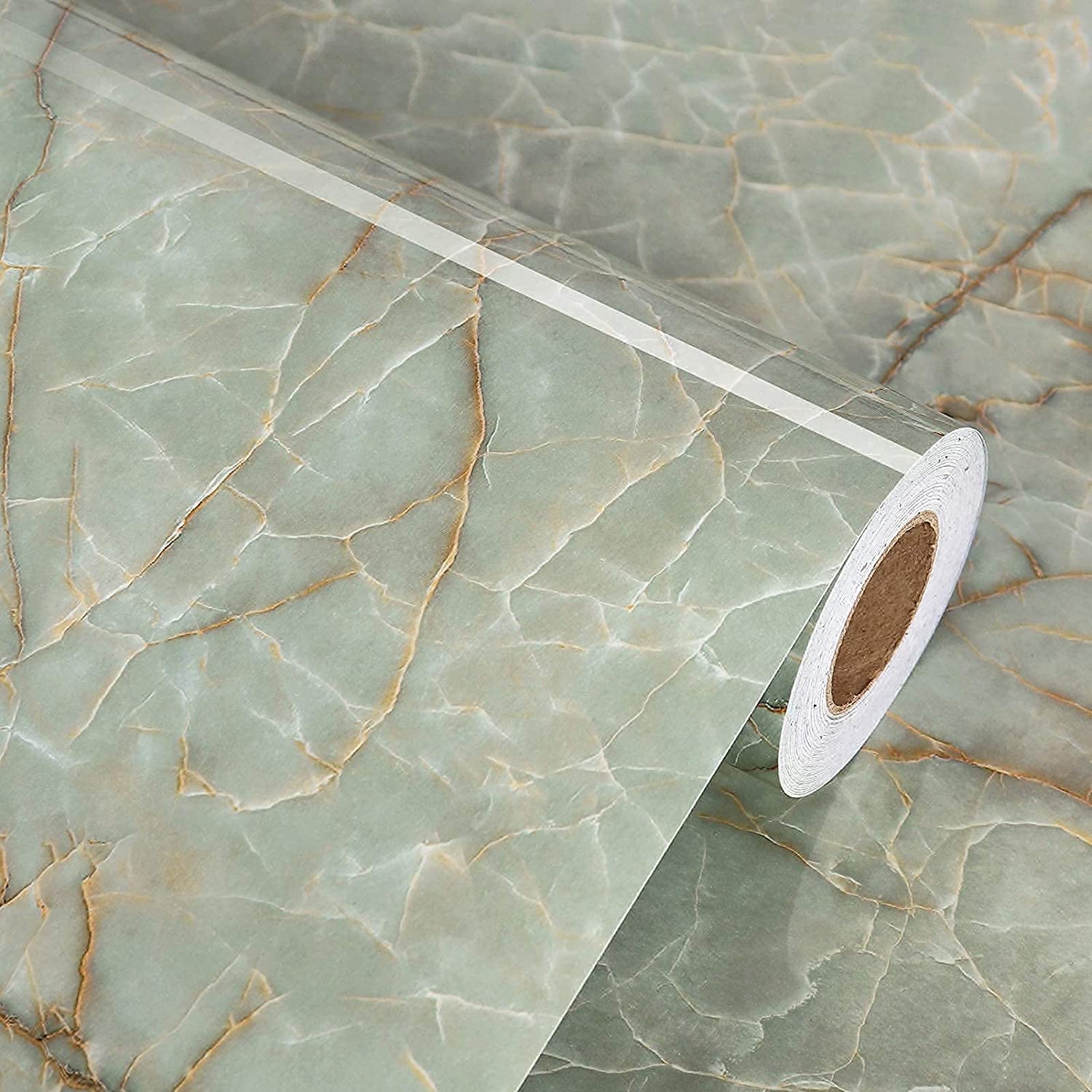 LIKILIKI marble countertop green roll: easy self-adhesive installation for quick kitchen surface refresh.