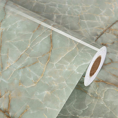 LIKILIKI marble countertop green roll: easy self-adhesive installation for quick kitchen surface refresh.
