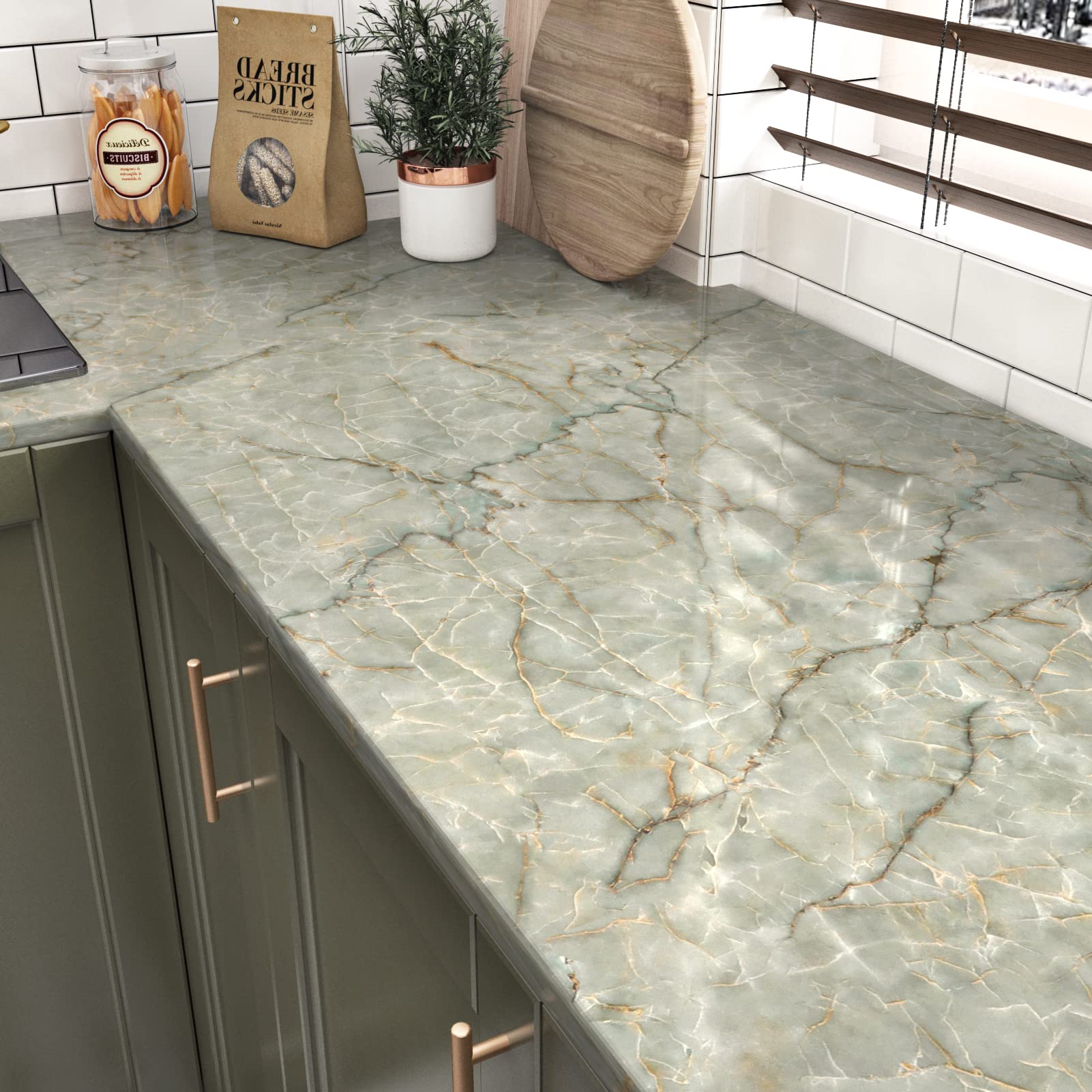LIKILIKI self-adhesive marble wallpaper roll: waterproof and washable for cabinets.