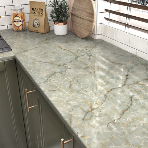 LIKILIKI self-adhesive marble wallpaper roll: waterproof and washable for cabinets.