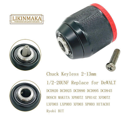 LIKINMAKA keyless drill chuck with radial lock for secure grip.