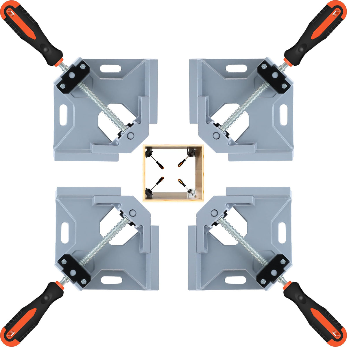 Likorlove 90-degree corner clamp demonstrates precise cabinet assembly with rotating jaw.