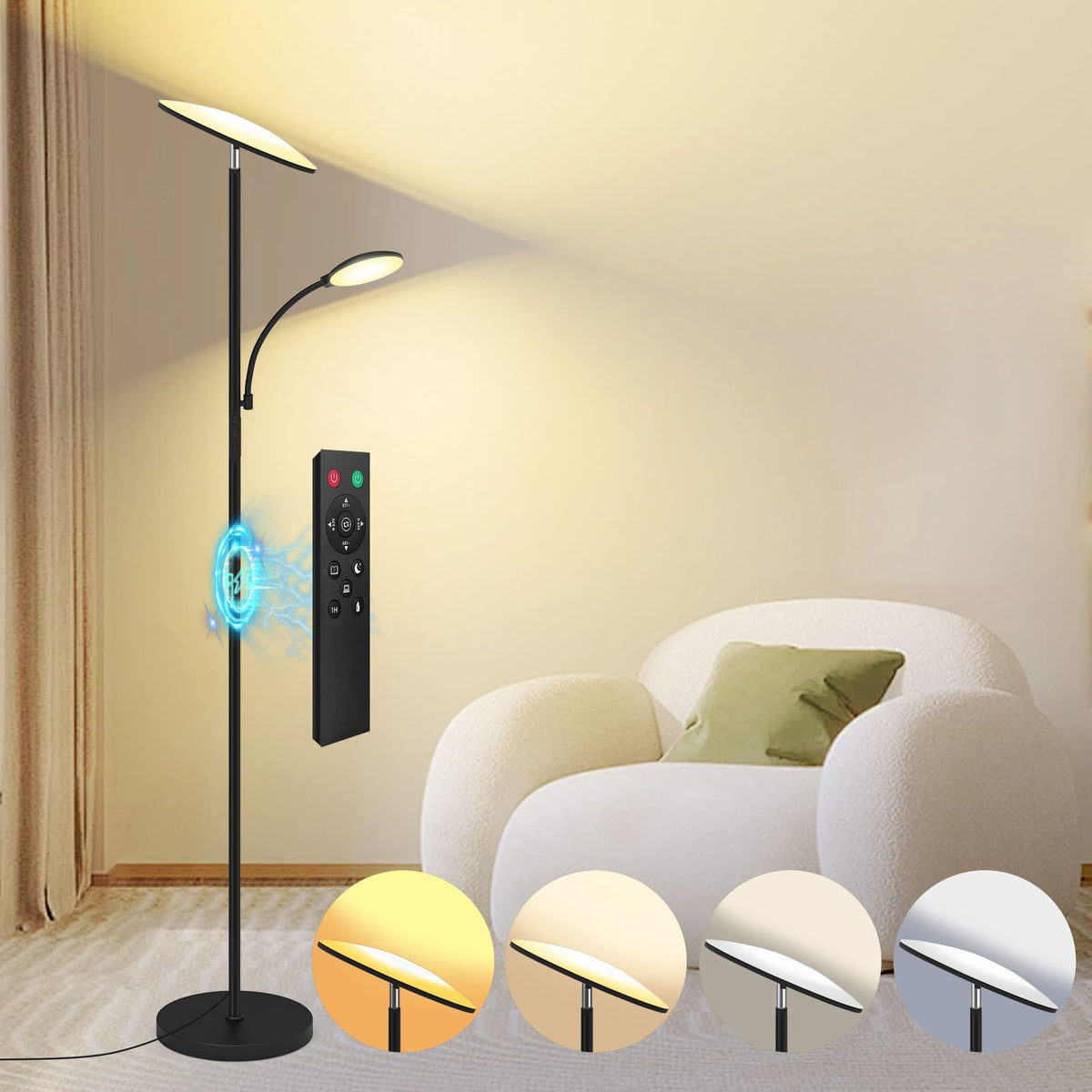 Lilaiaro floor lamp top light provides ambient illumination for living spaces.