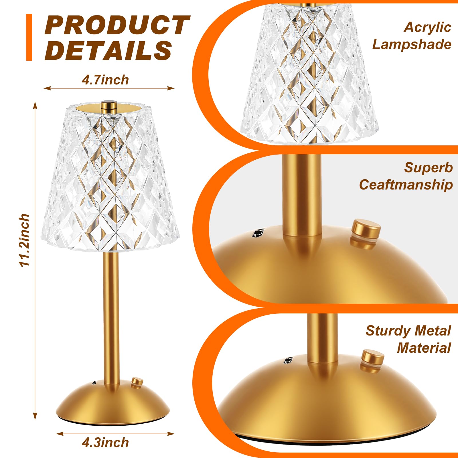 Liliful cordless table lamp front view showing touch brightness control.