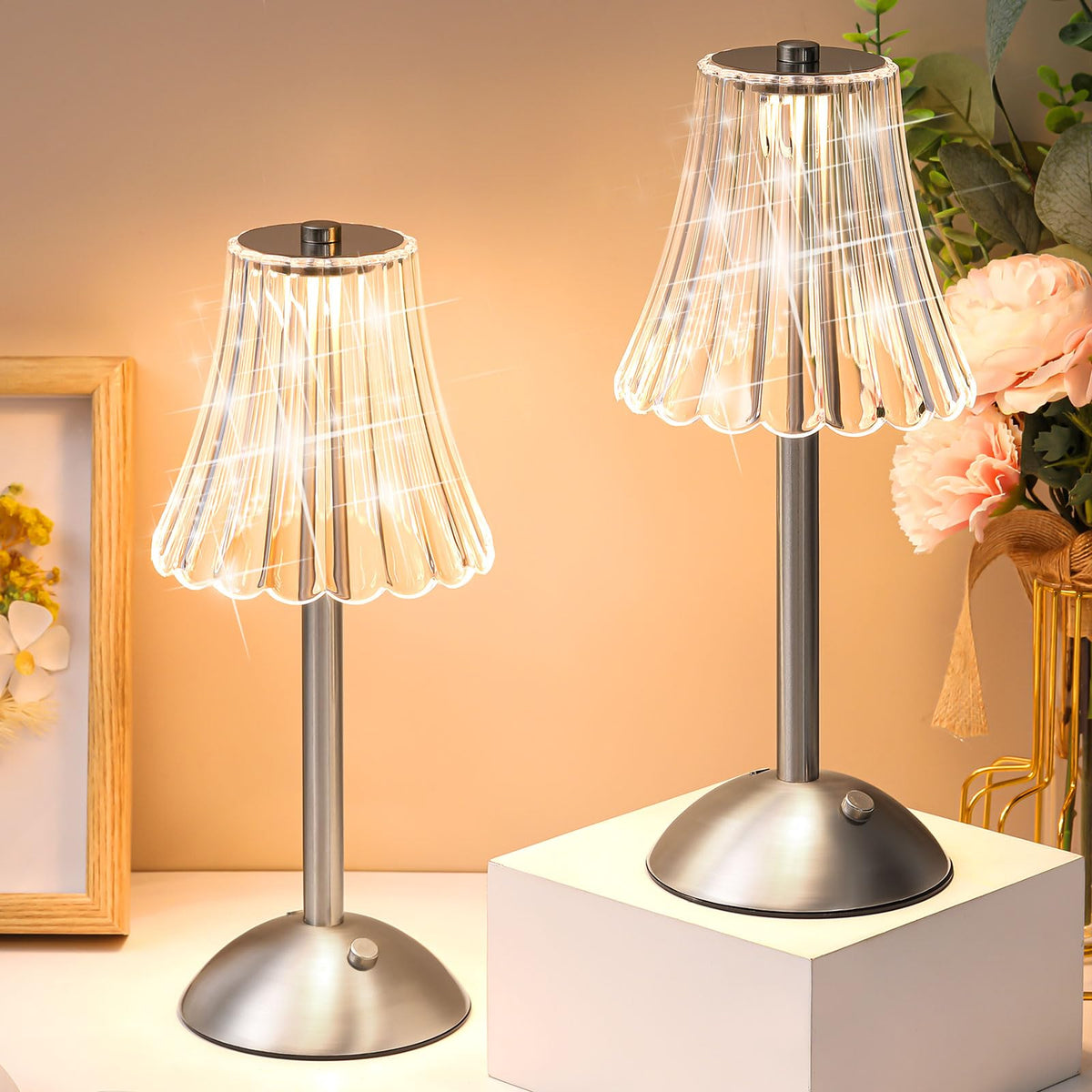 Liliful rose-style cordless lamp two-pack on table for ambient lighting