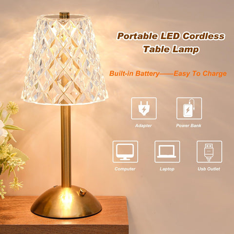 Liliful table lamp in gold diamond finish offering three color temperatures.