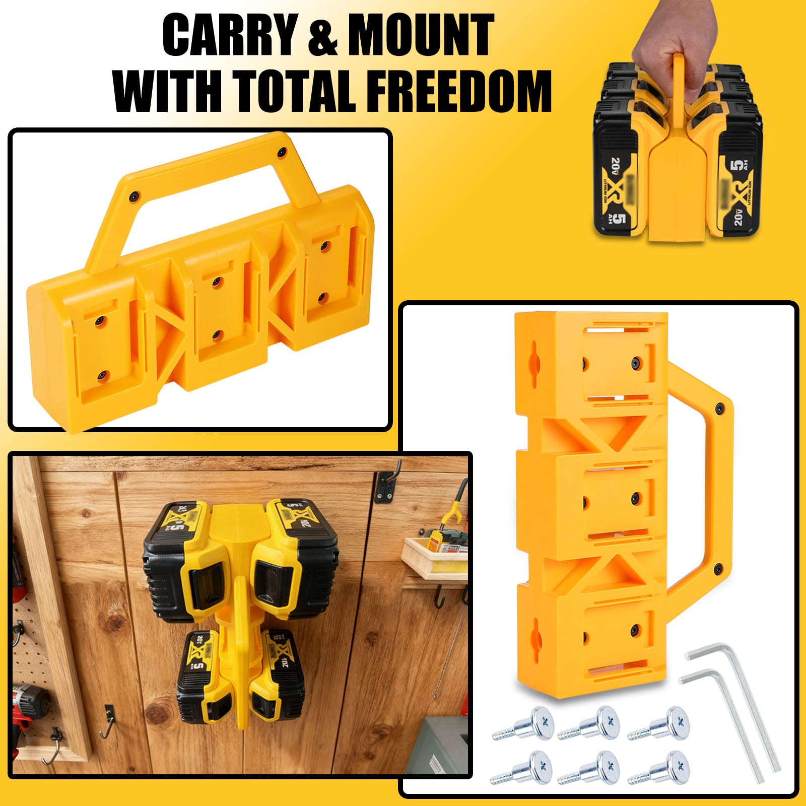 LimeCare DeWalt 20V/60V battery organizer fits six batteries securely.