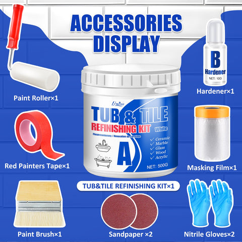 Limino tub and tile refinishing kit roller application delivers even coats for a glossy finish.