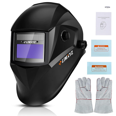 LIMXYZ welding helmet auto darkening front view, lightweight for all-day comfort.