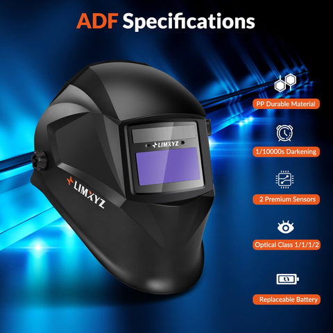 LIMXYZ welding helmet true color lens close-up for precise welding visibility.