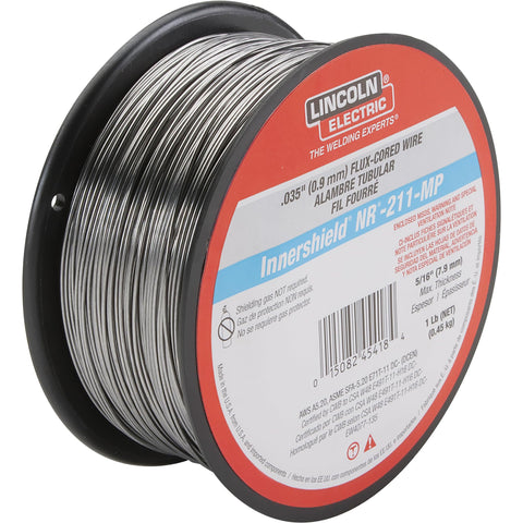 Lincoln Electric ED016354 flux-core wire close-up shows smooth bead formation and fast freezing flux