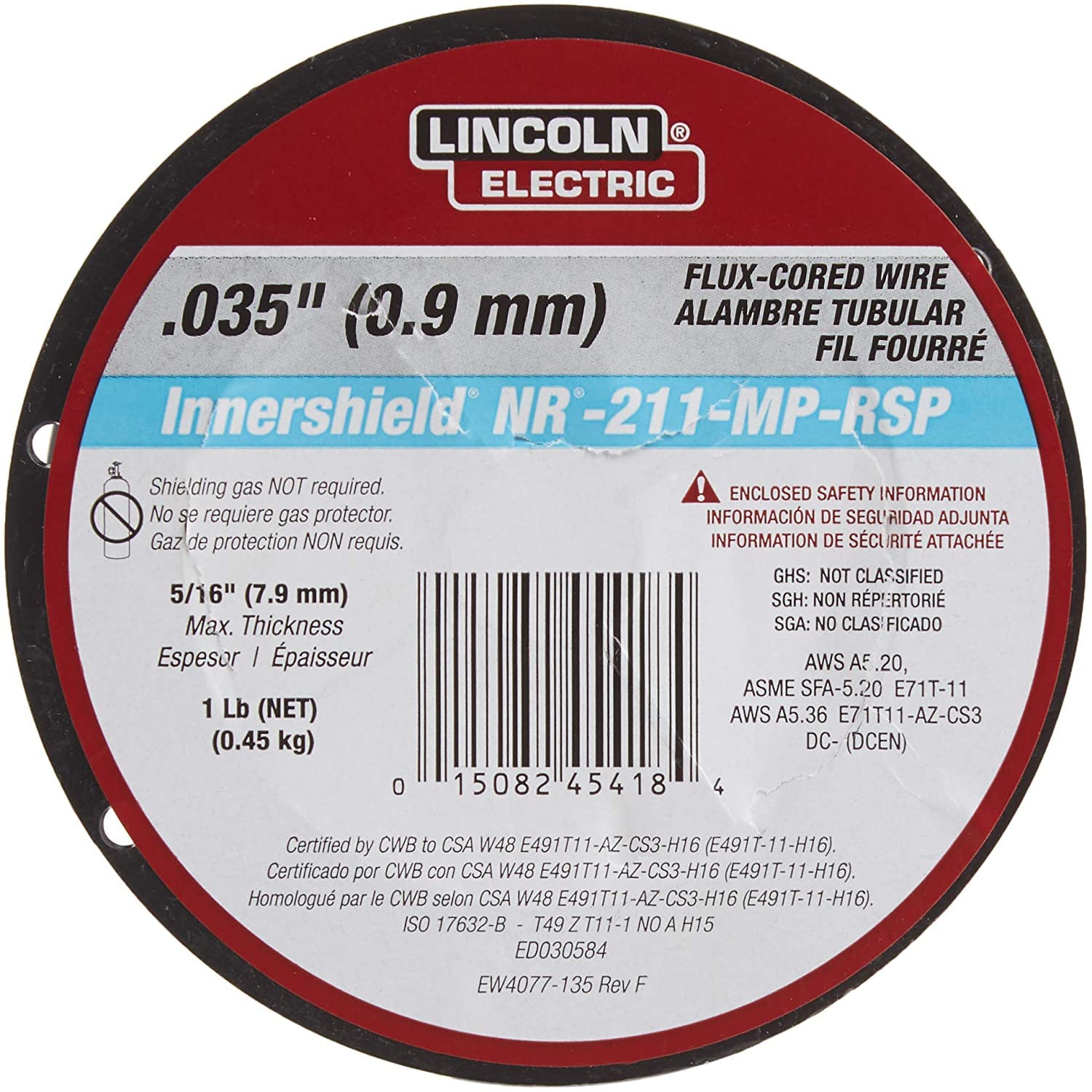 Inner shield flux-core NR-211-MP wire enabling stable welding in all positions.