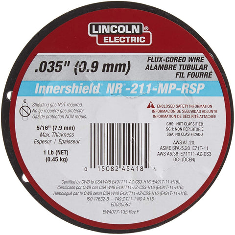 Inner shield flux-core NR-211-MP wire enabling stable welding in all positions.
