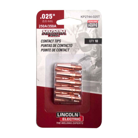 Lincoln Electric KP2744-025T tapered contact tip closeup for smoother MIG arc control