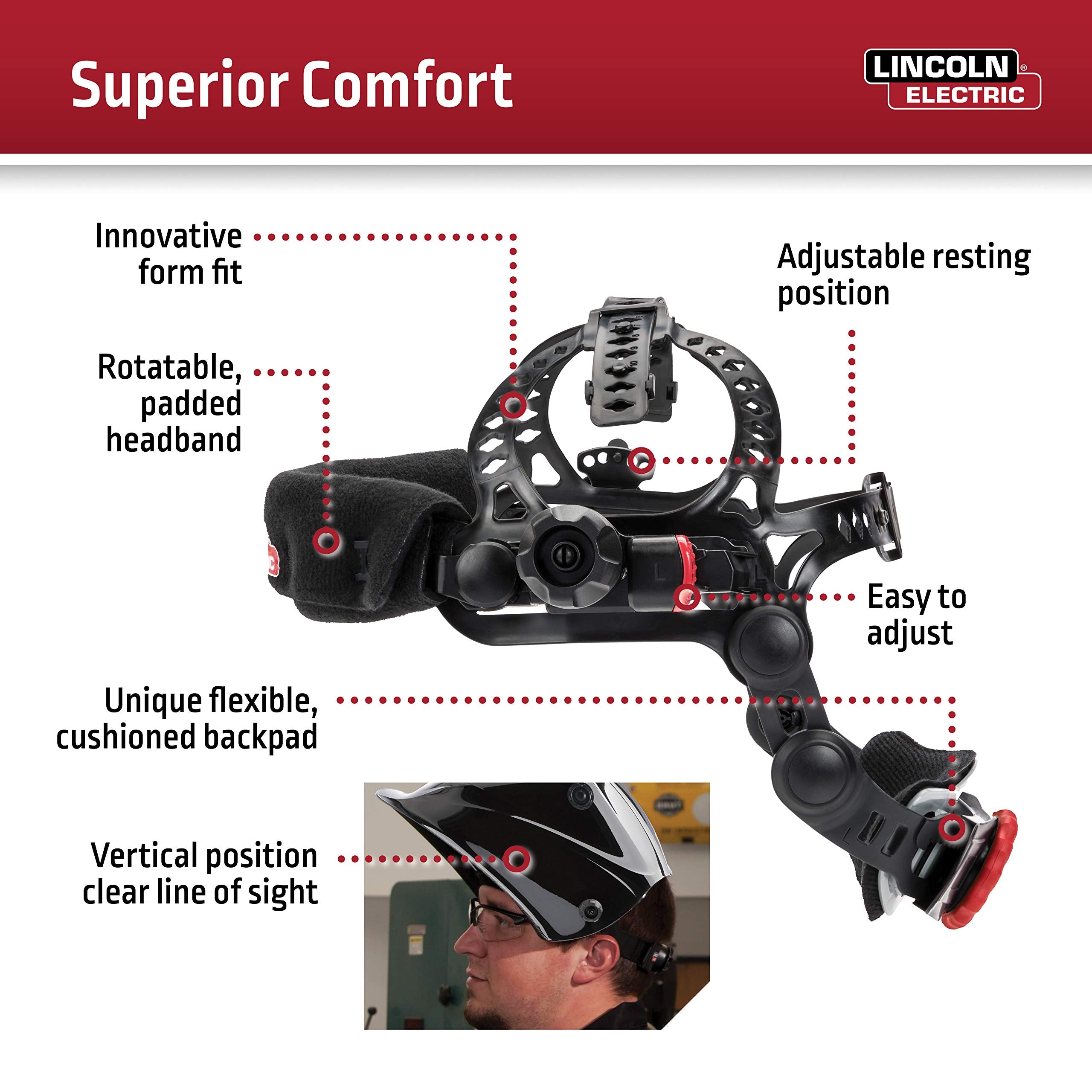 Lincoln Electric Viking 3350 headgear X6 demonstrating all-day comfort