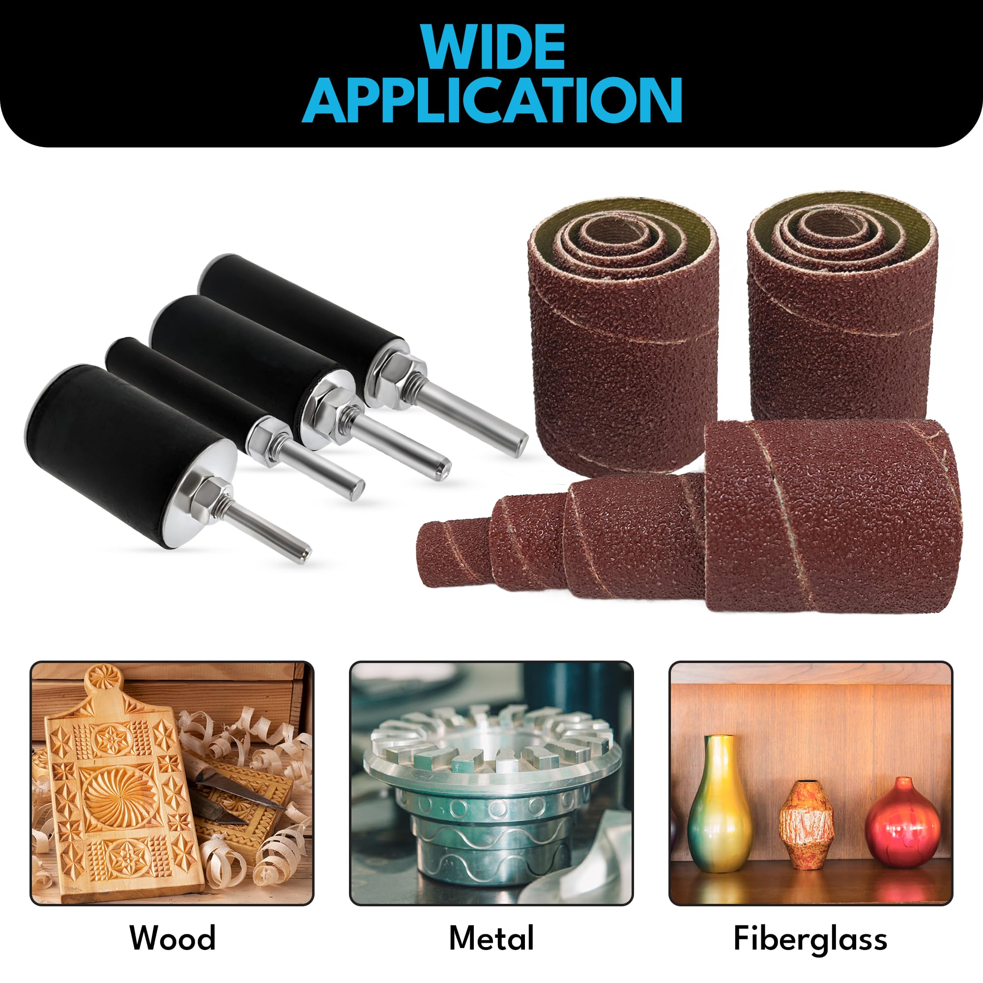 LINE10 Tools 24 sanding sleeves range from 60 to 240 grit for finishing.