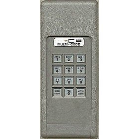 Linear MCS420001 keypad transmitter, front view, secure gate access.