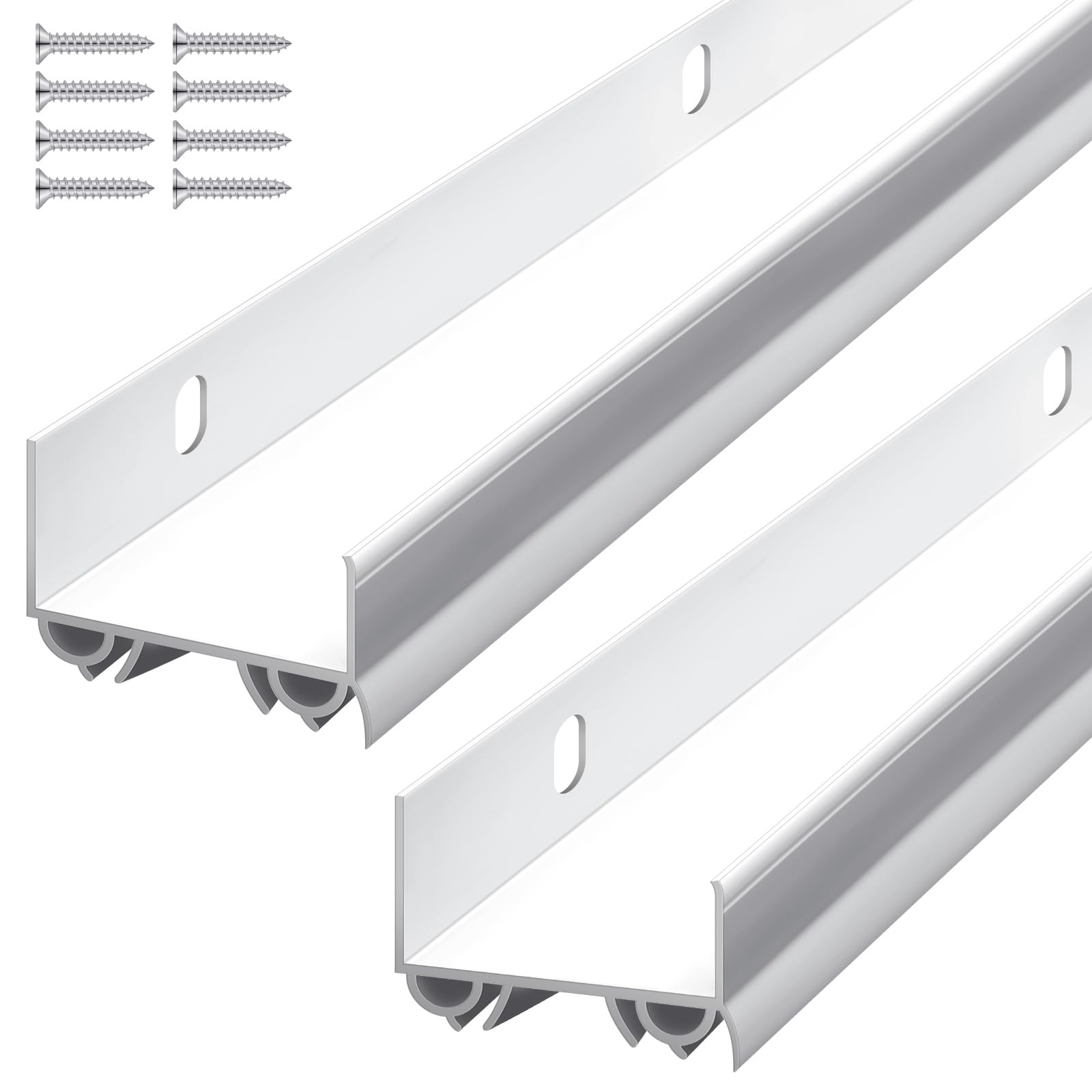 Lineshading door sweep package with accessories ready for easy installation and draft prevention.
