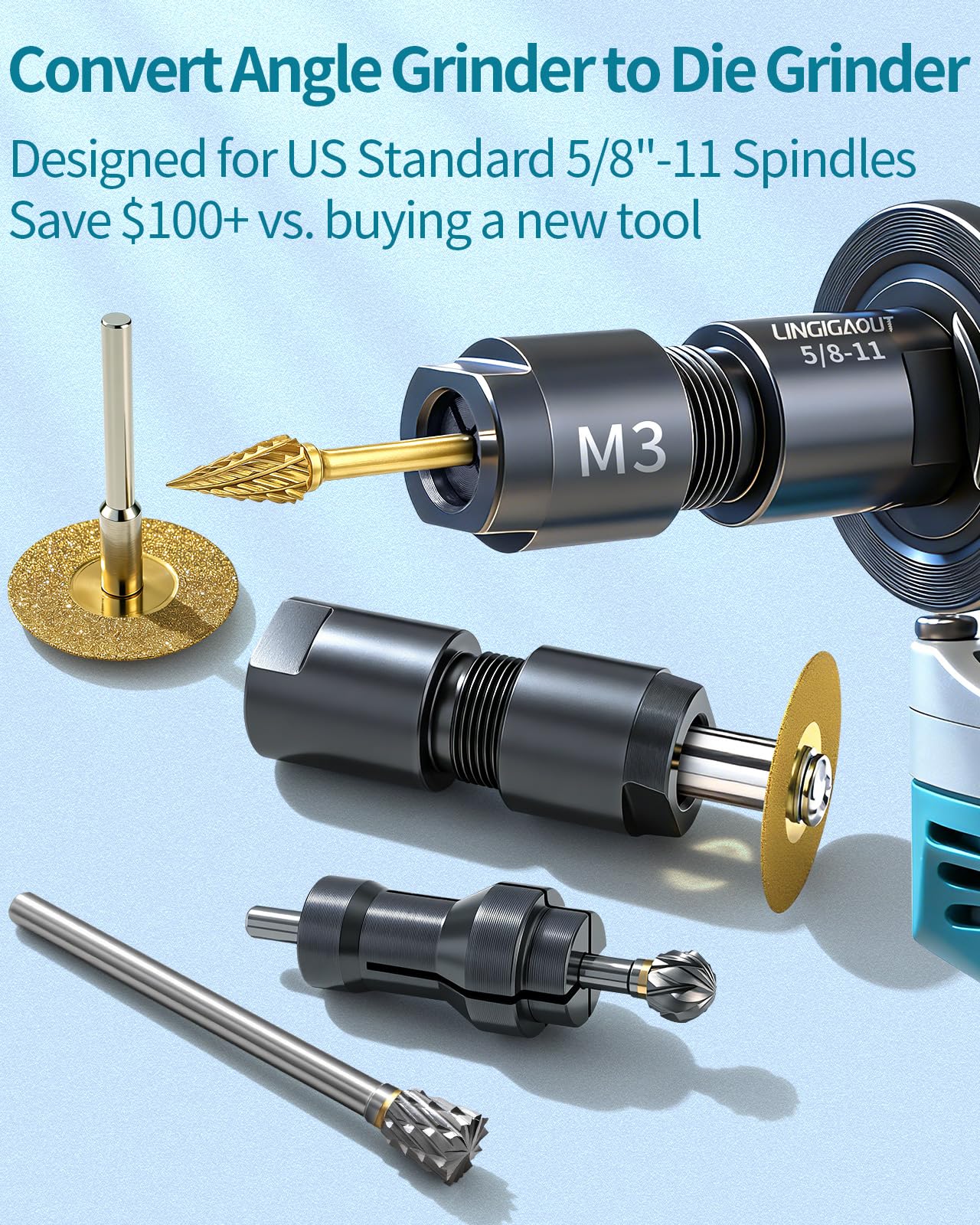 Two-pack adapter set with 1/4inch and 1/8inch collets for versatile rotary work.