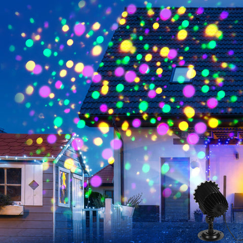 Lingvee holiday light projector filling 581 sq ft with vivid Mardi Gras visuals.