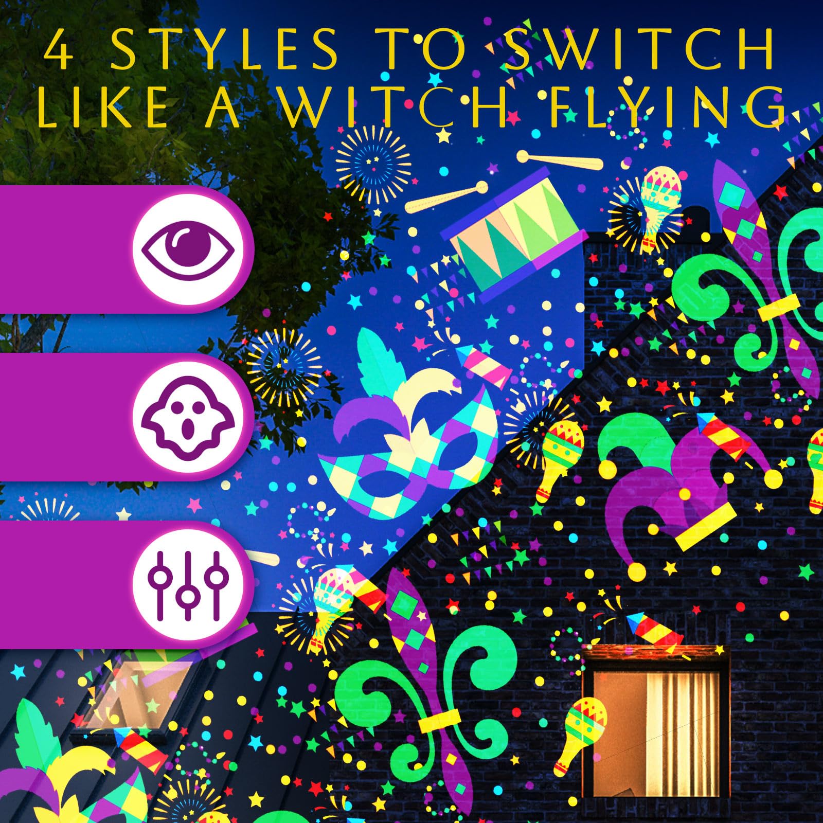 Lingvee Mardi Gras film patterns for customizable holiday ambience.