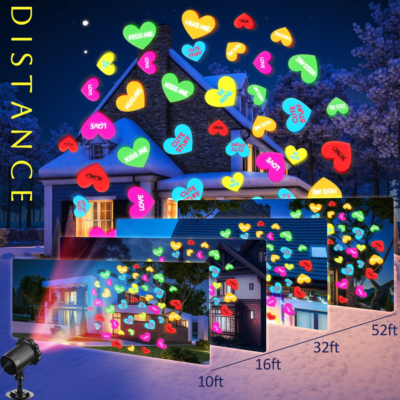 Lingvee projection reaches up to 49 feet for expansive outdoor displays of hearts.