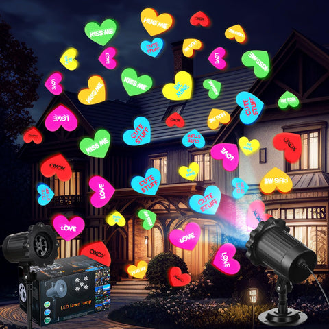 Lingvee rotates to cast moving heart patterns on walls and trees.