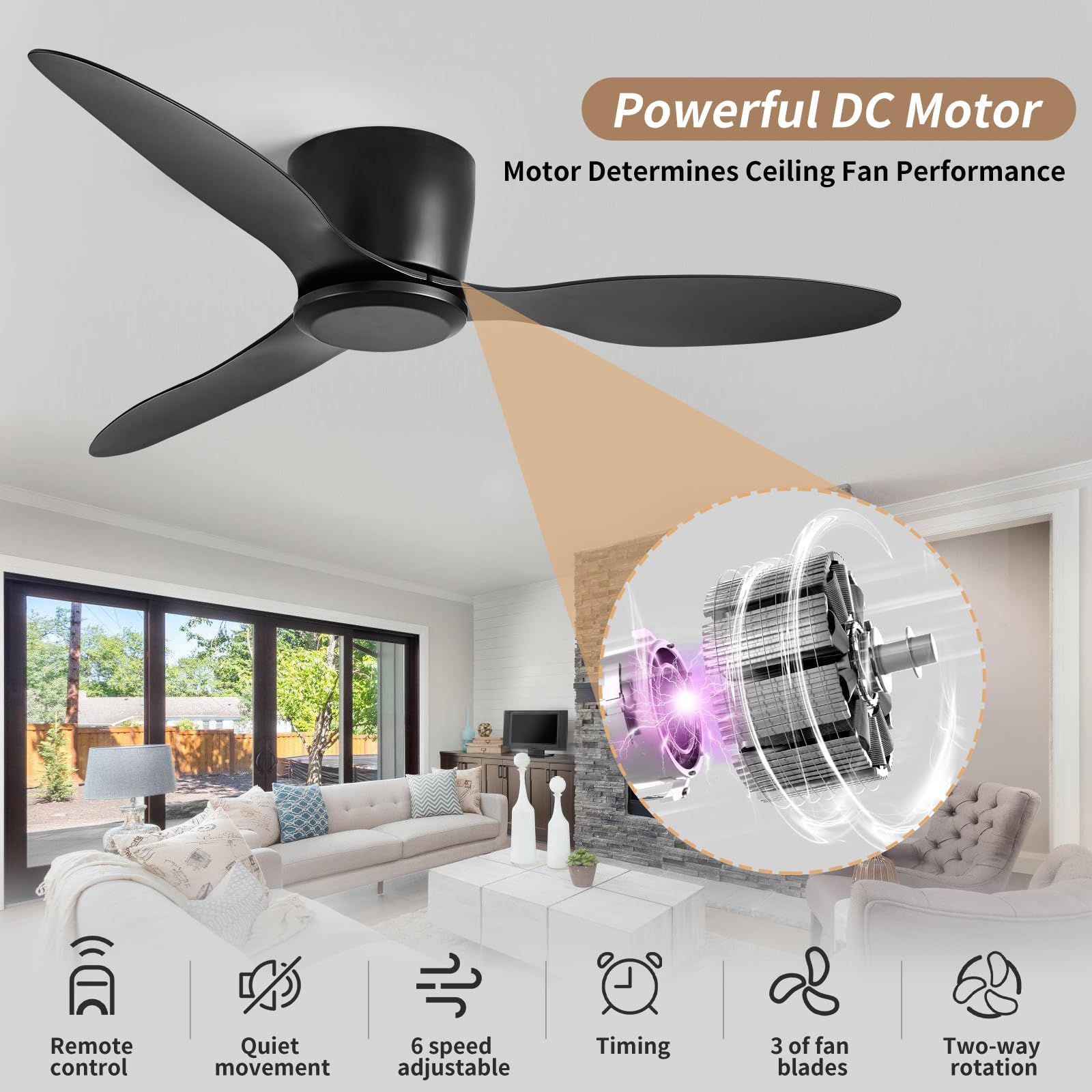 linjo remote-controlled ceiling fan no-light reverse rotation for seasonal airflow