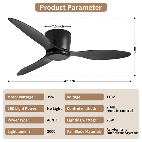 linjo low-profile black ceiling fan no-light for low ceilings