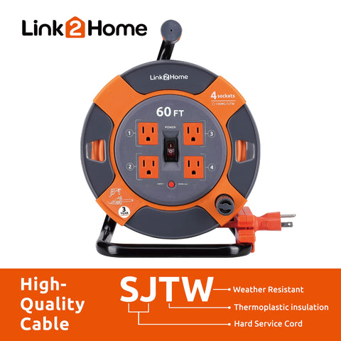 Link2Home cord reel with four outlets powers tools at the job site.